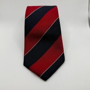 Lands’ End Red &Black Striped Hand Sewn Silk Tie Classic Preppy Heritage Vintage